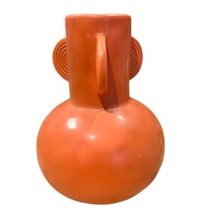 MCM Vase Jar Orange Ceramic Three Handle